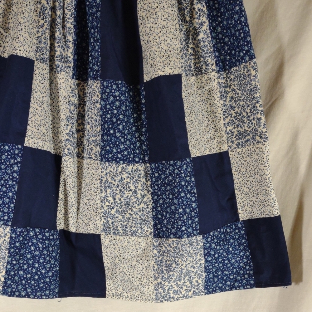Vintage Handmade Blue & White Floral Patchwork A-Line Skirt - Size M - Picture 4 of 11